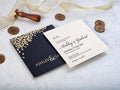 Embossed Leaves Wedding Invitation with Gold Foil on Black Envelope