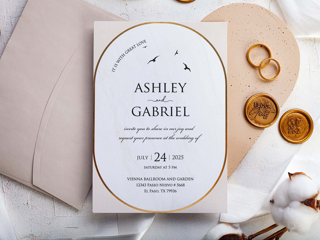 Blush Pink Wedding Invitations with Gold Foil Print