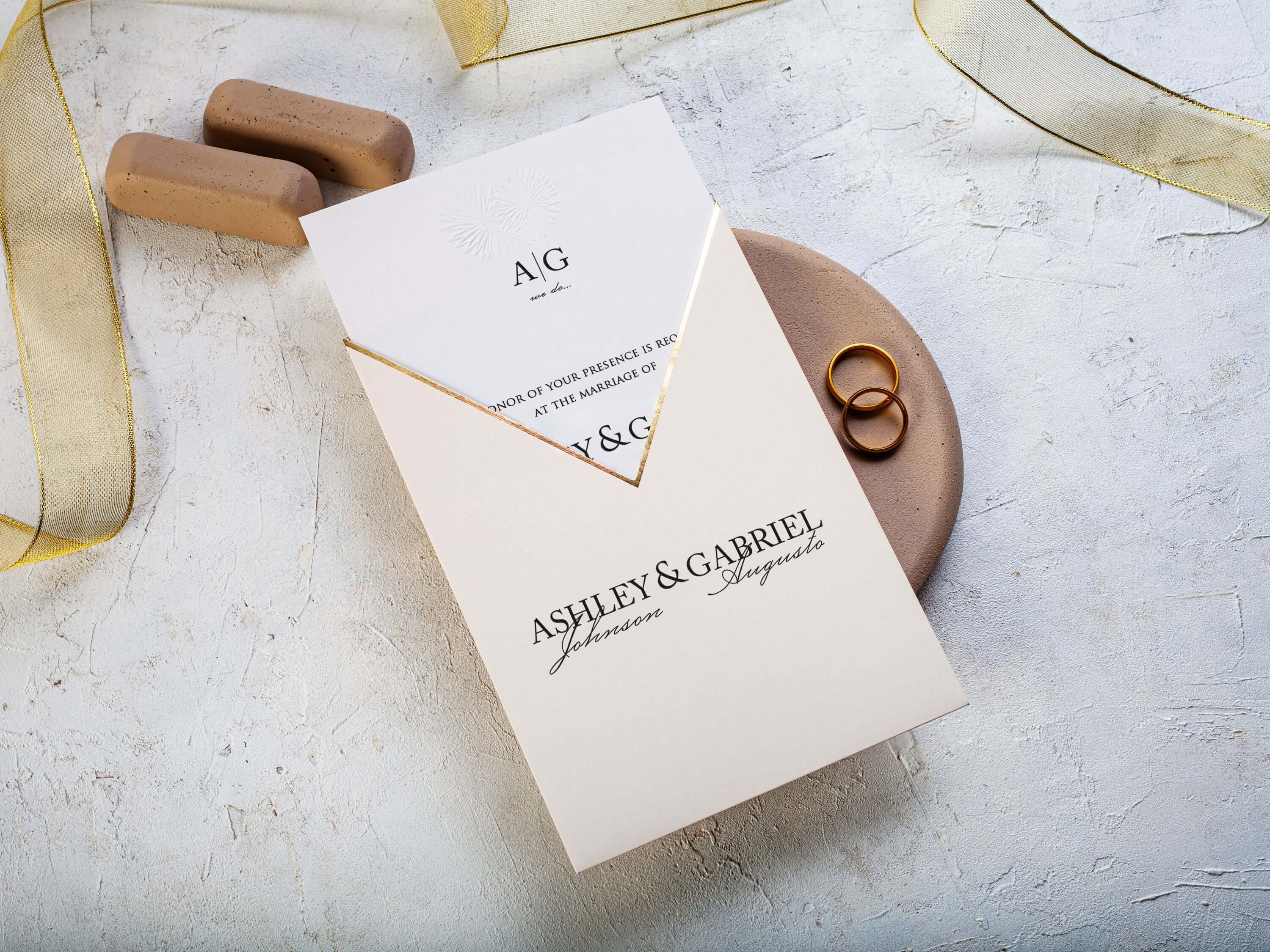 Blush Pink and Gold Minimalist Wedding Invitations