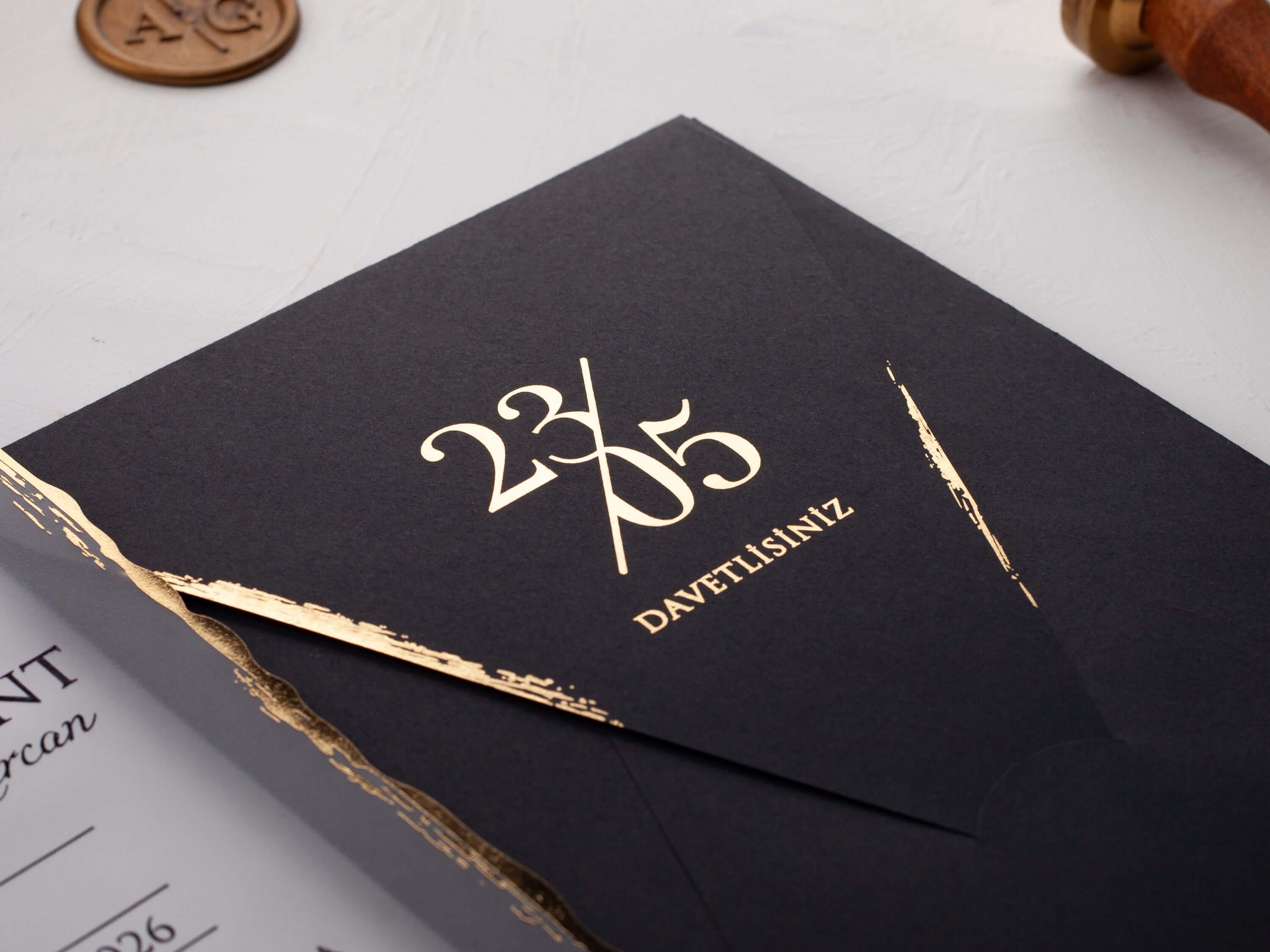 Deckle Edge Acrylic Wedding Invitation with Gold Foil Frame