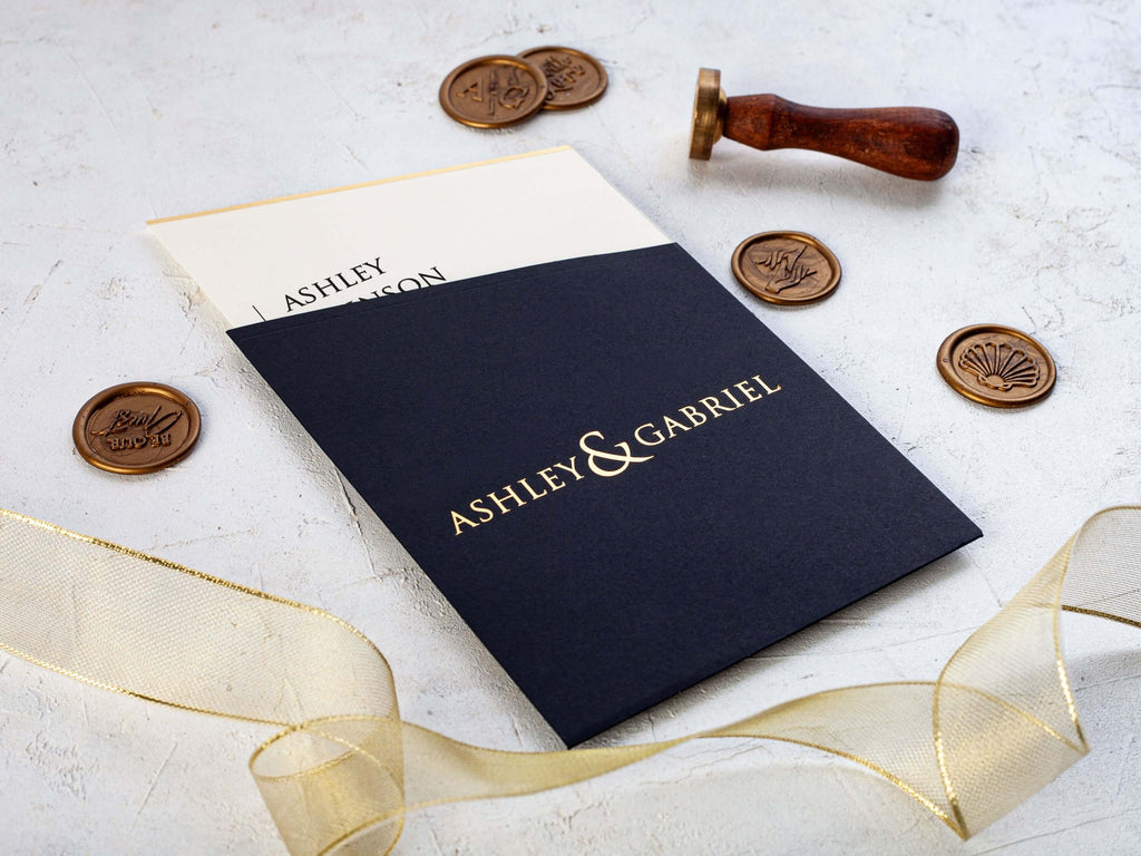 Minimalist Wedding Invitation with Khaki Green Envelope