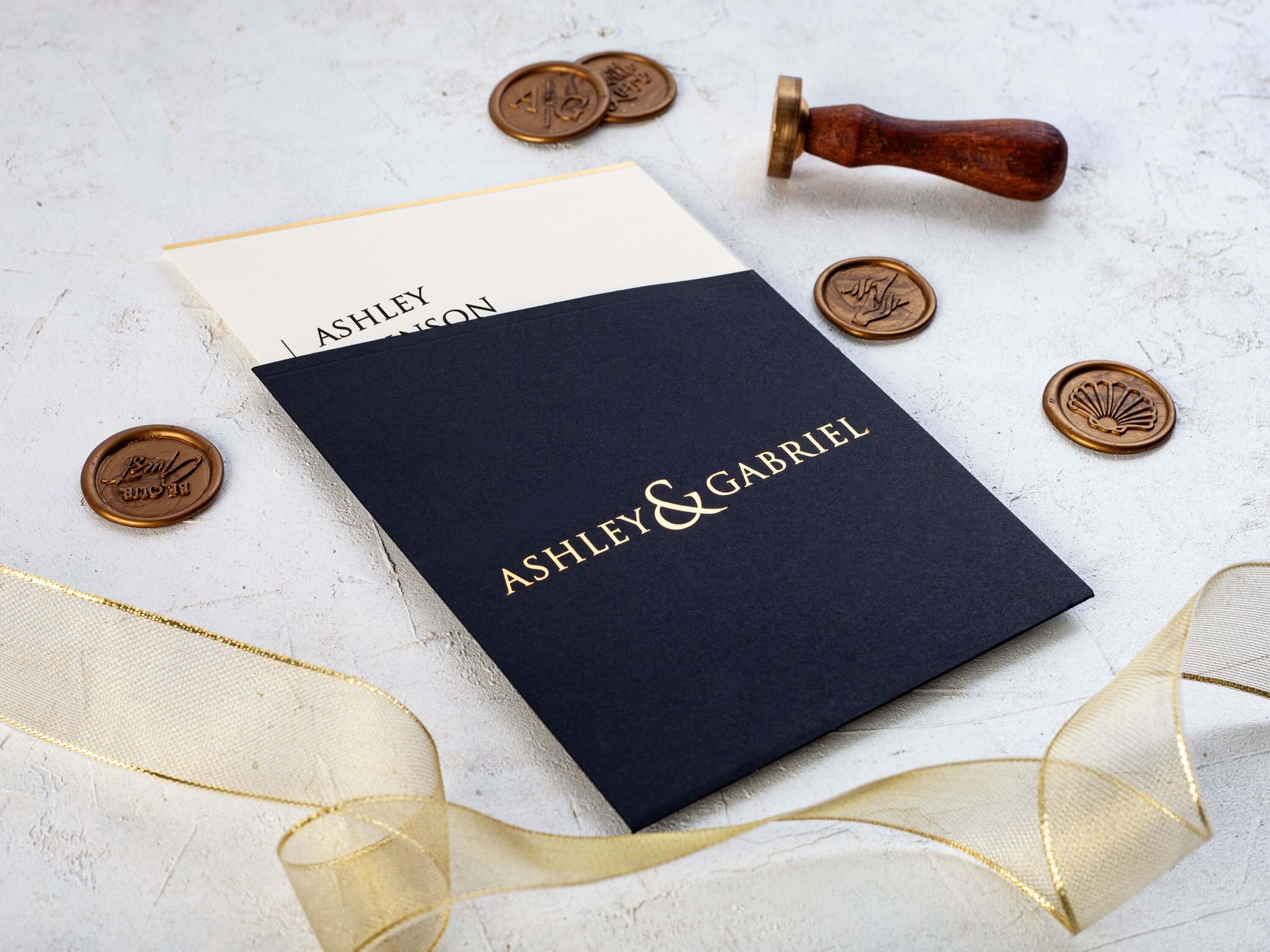 Minimalist Wedding Invitation with Khaki Green Envelope