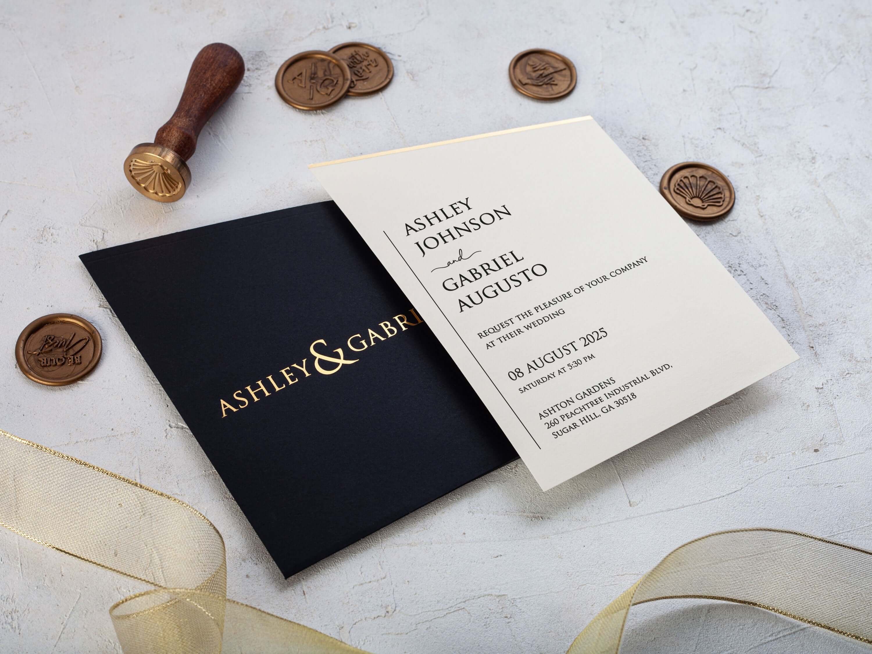 Minimalist Wedding Invitation with Khaki Green Envelope