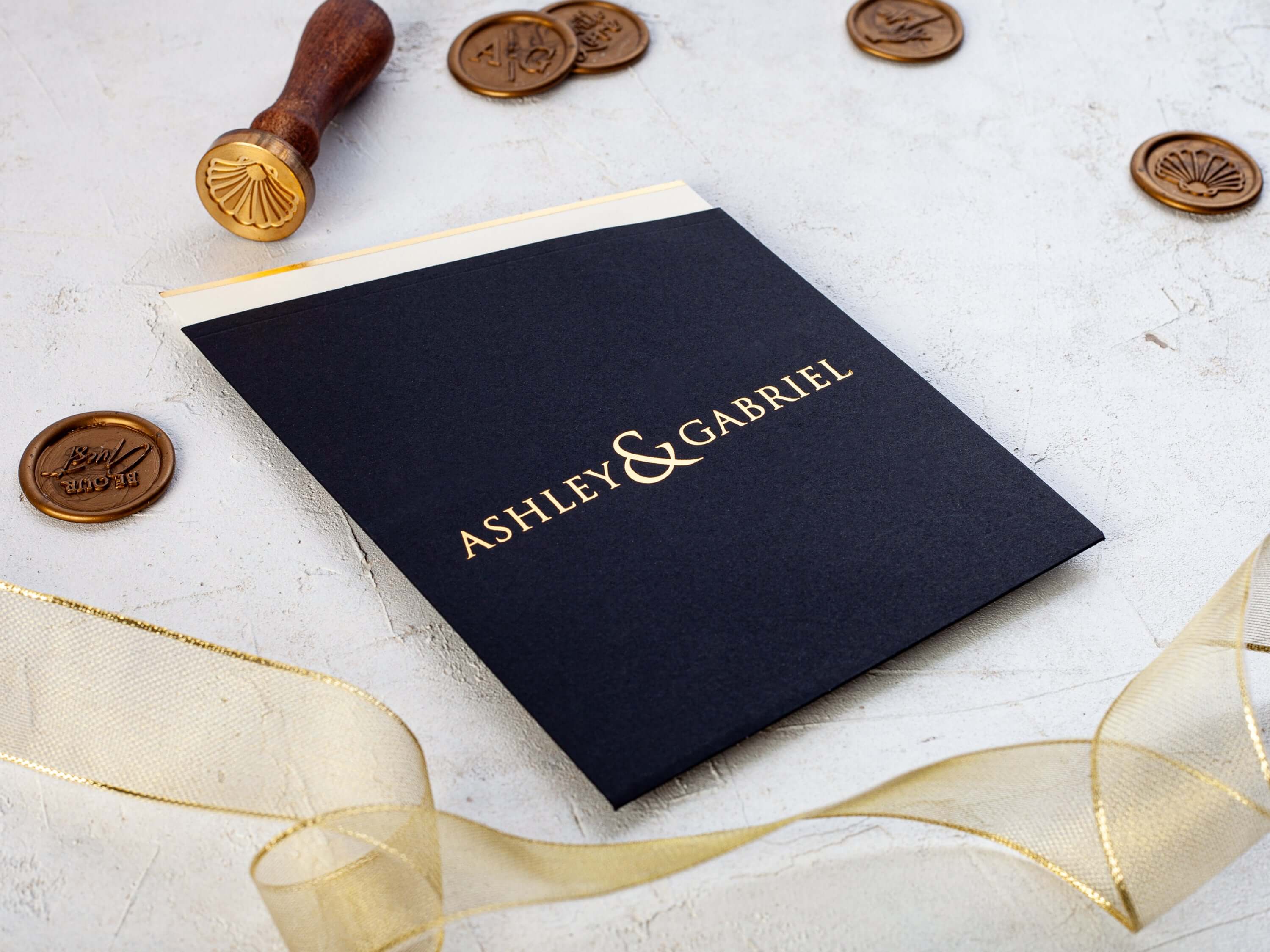 Minimalist Wedding Invitation with Khaki Green Envelope
