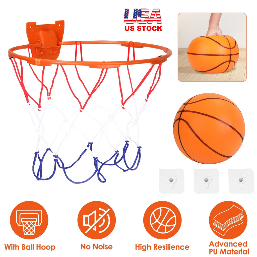 Silent Basketball with Ball Hoop Foam Bouncing Silent Basketball Uncoated High Density Foam Ball Indoor Low Noise Training Ball