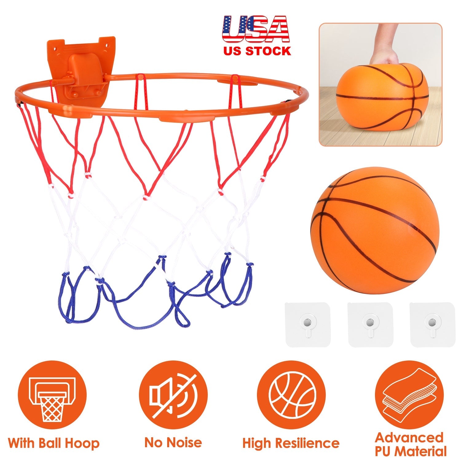 Silent Basketball with Ball Hoop Foam Bouncing Silent Basketball Uncoated High Density Foam Ball Indoor Low Noise Training Ball