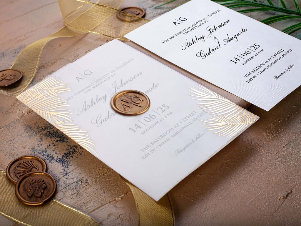 Blind Embossed Wedding Invitation with Palm Leaf Detail