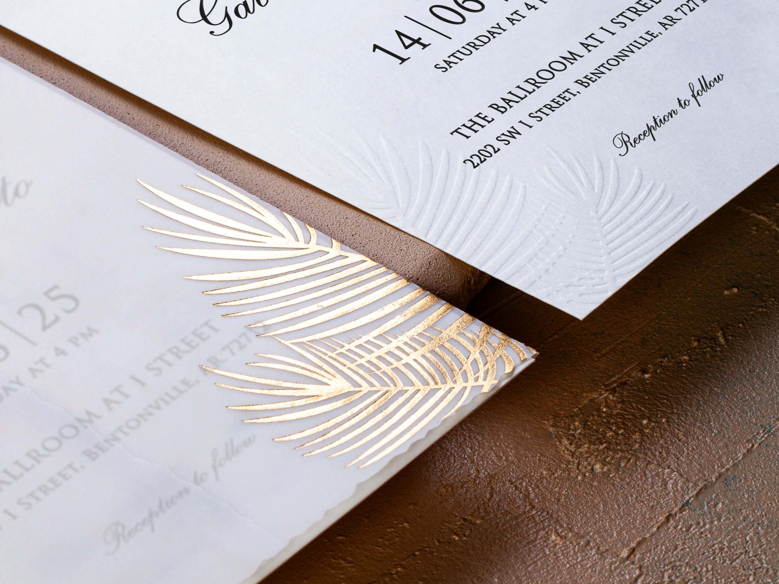 Blind Embossed Wedding Invitation with Palm Leaf Detail