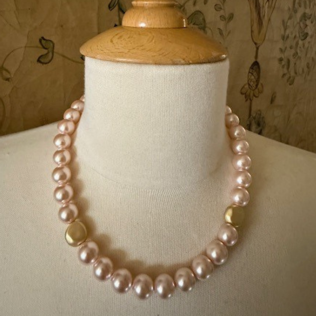 Pink Pearl With Matte Gold Bead Accent Necklace
