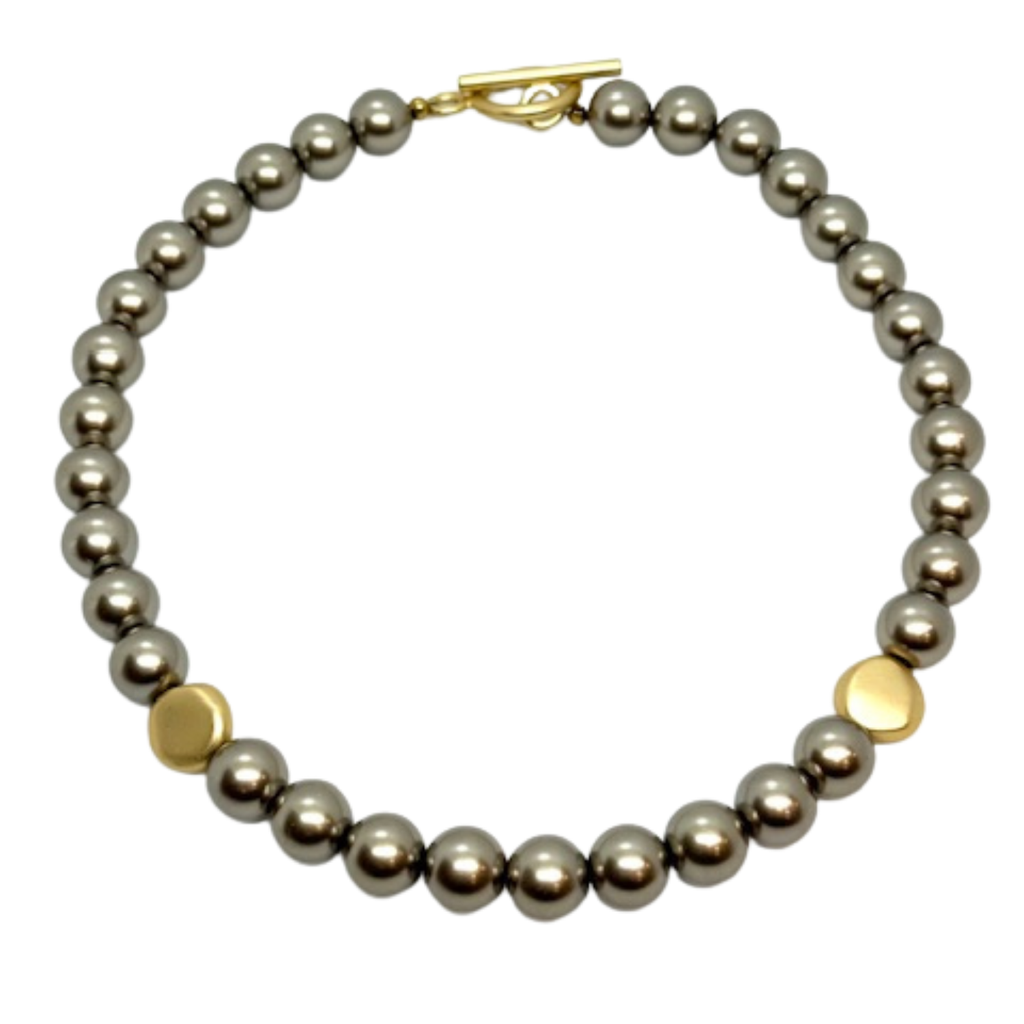 Taupe Pearl With Matte Gold Bead Accent Necklace