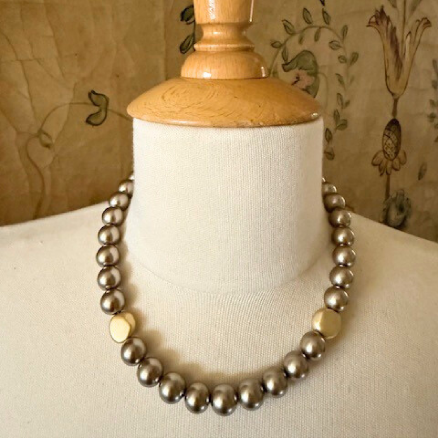 Taupe Pearl With Matte Gold Bead Accent Necklace