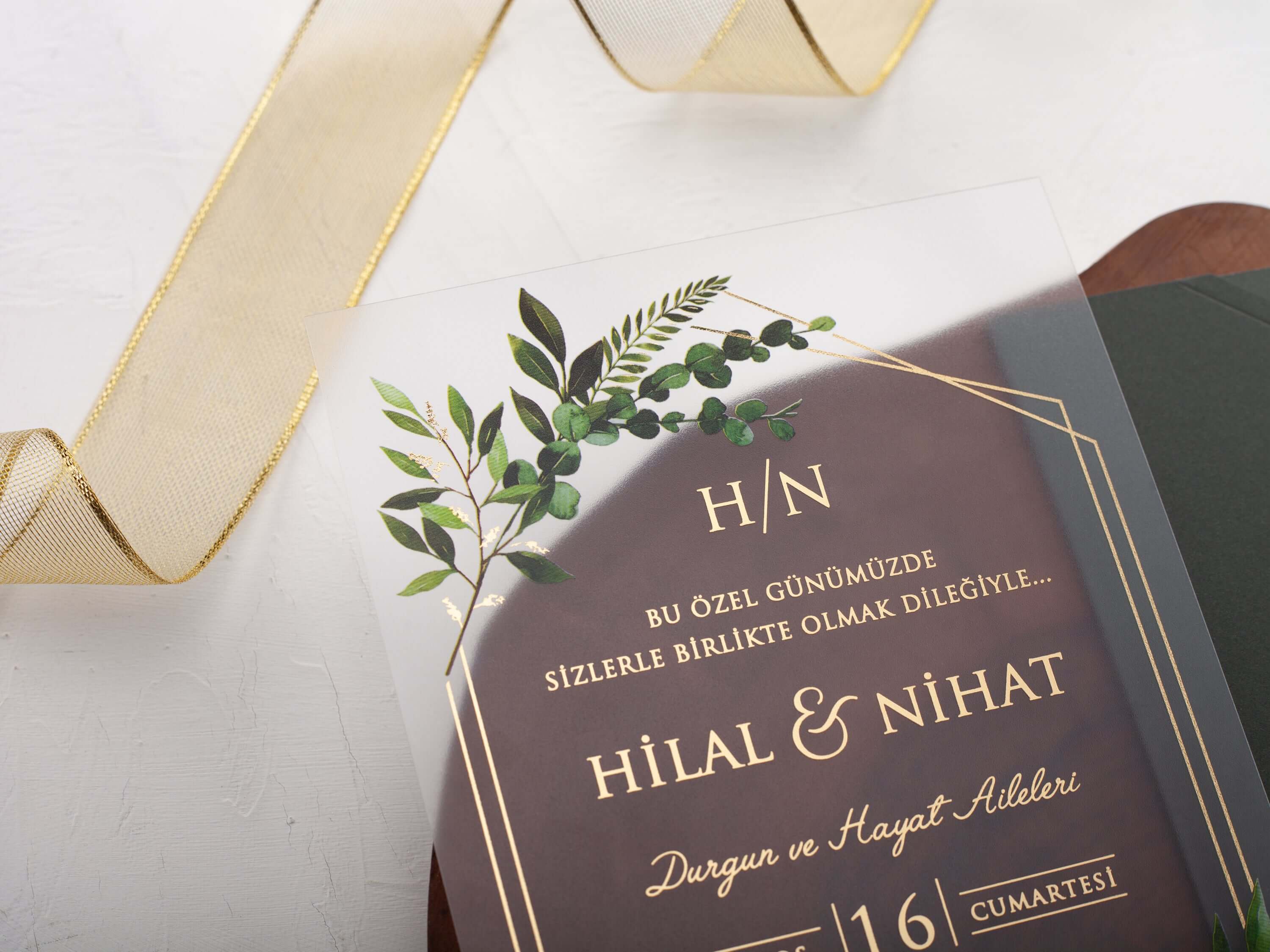 Acrylic Wedding Invitations - Dark Green Envelope | HalyaWedding