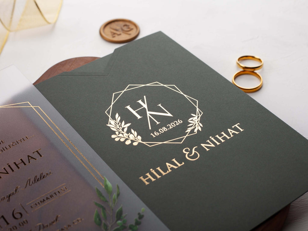 Acrylic Wedding Invitations - Dark Green Envelope | HalyaWedding