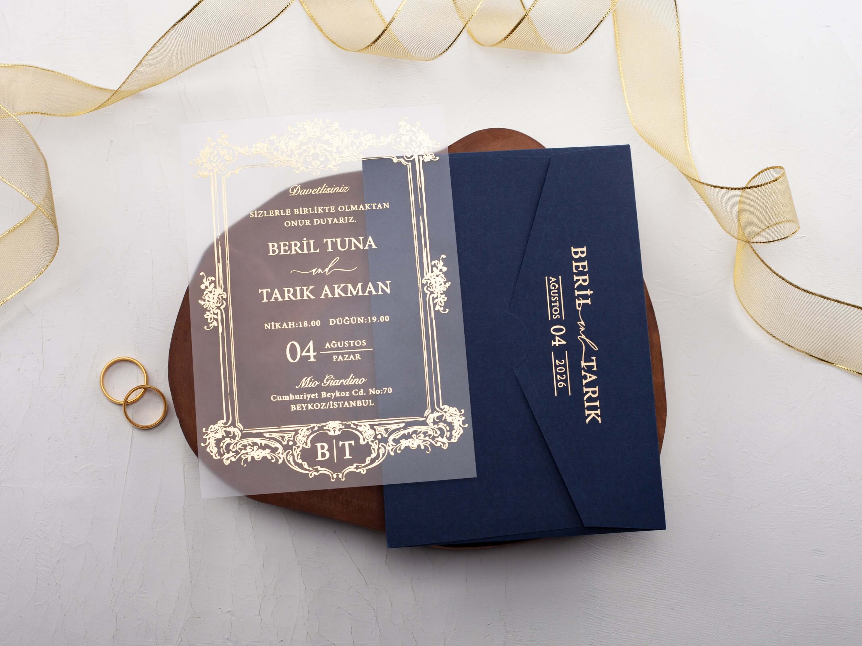 Frame Detailed Acrylic Wedding Invitation with Gold Foil Print