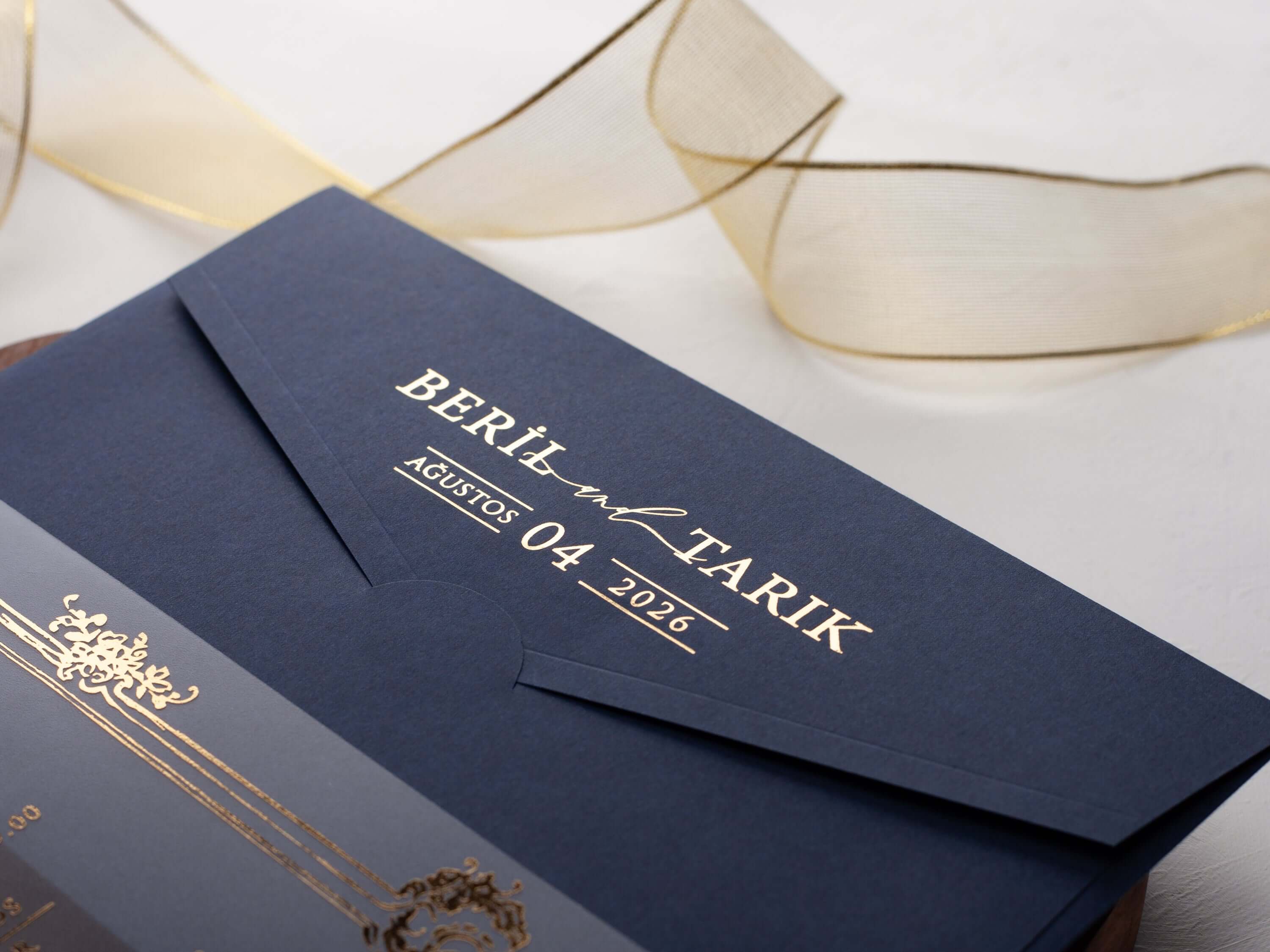Frame Detailed Acrylic Wedding Invitation with Gold Foil Print