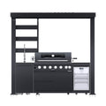 Castelle Flame Astoria 94-Inch 6-Burner 85K BTU Outdoor Kitchen Grill Island With Wine Cooler, Rotisserie, Cabinets, And Granite Countertops (SAK68014)