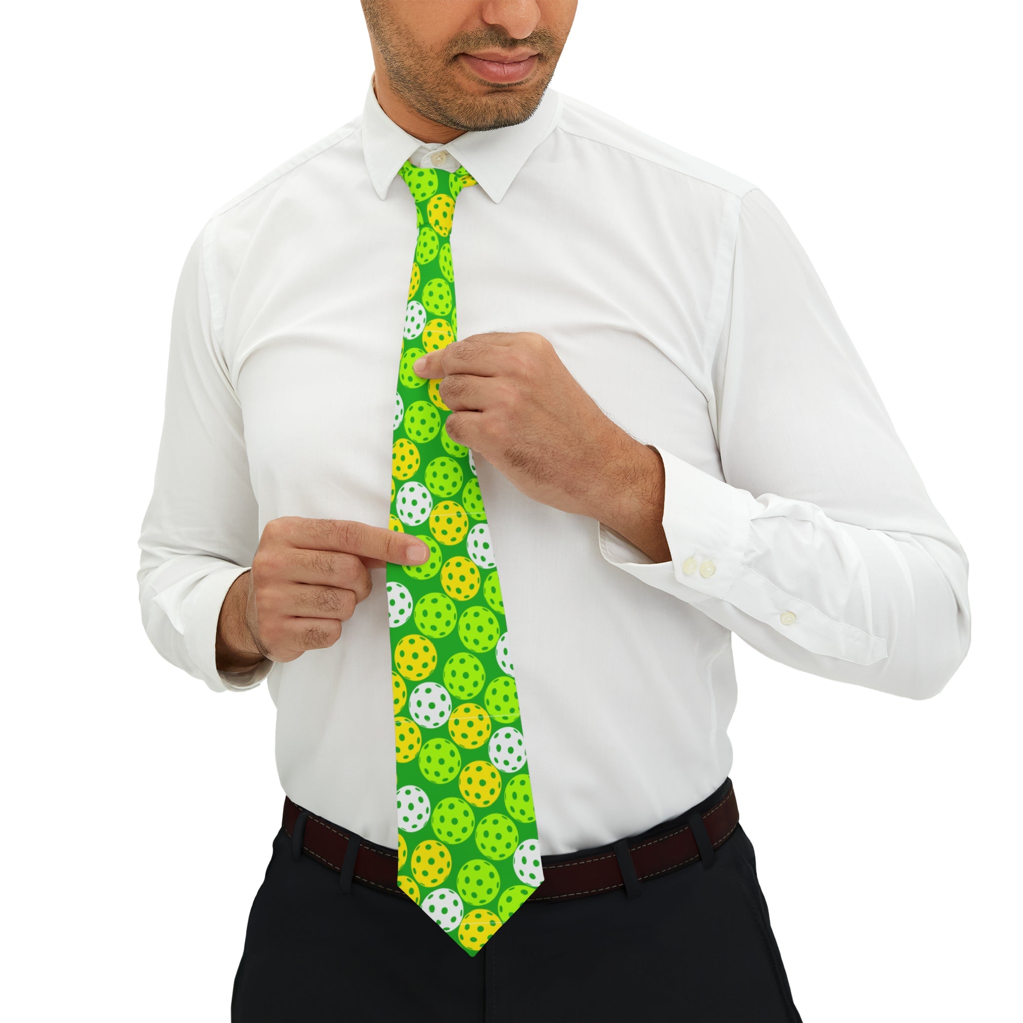 "DirkyThreadz Pickleball Passion Necktie - Vibrant Green Design for Sports Lovers"