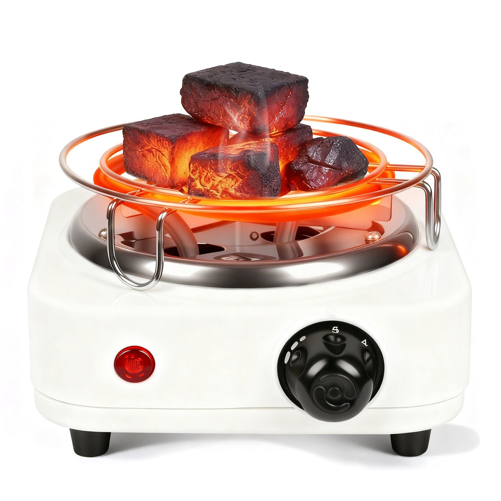 Electric Charcoal Burner 500W Hookah Charcoal Burner Compact Coal Burner for Hooka Cubes Shisha with Grill and Tongs 5 Temperature Gears 338℉-1022℉ Th