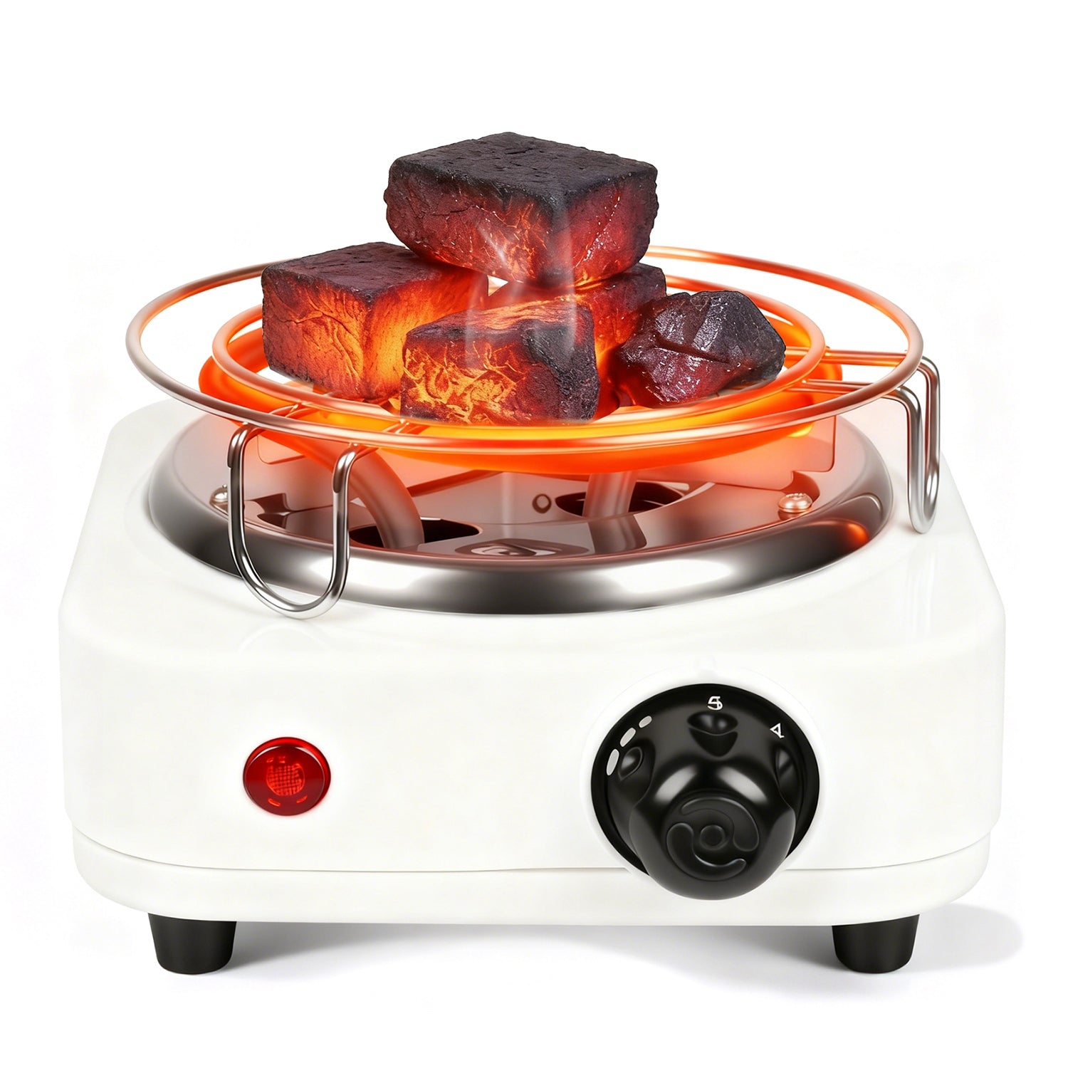 Electric Charcoal Burner 500W Hookah Charcoal Burner Compact Coal Burner for Hooka Cubes Shisha with Grill and Tongs 5 Temperature Gears 338℉-1022℉ Th