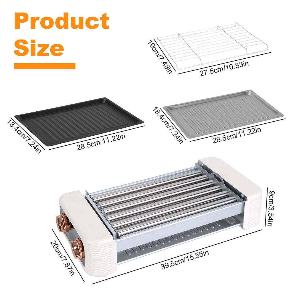 3 In 1 Electric Hot Dog Roller Machine with Grill & Griddle 6-Roller Hot Dog Cooker Smokeless Non-Stick Indoor Outdoor with 3 Temp Levels for BBQ Saus