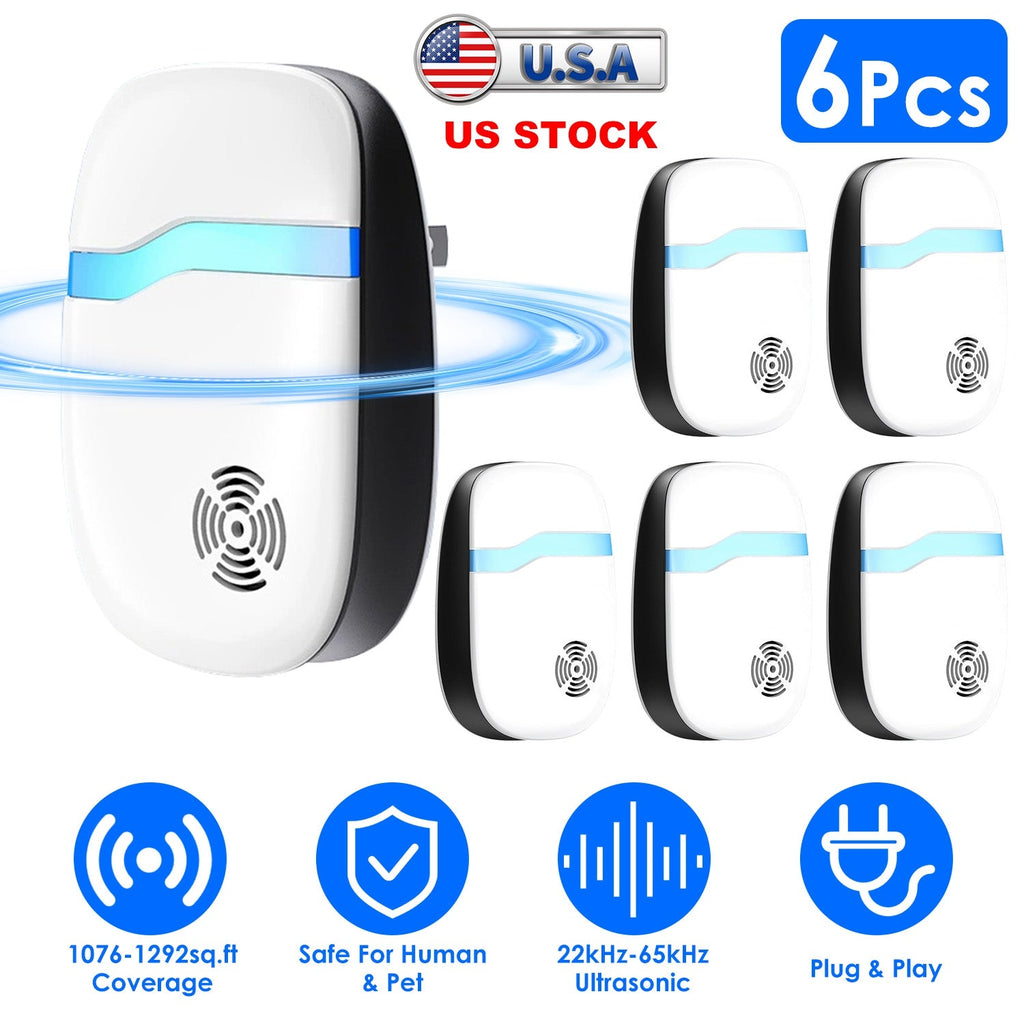 6 Packs Ultrasonic Pest Repellers Electric Plug-In Indoor Pest Control Mouse Repellent Chaser Deterrent Rodent Chaser for Home Kitchen Office Warehous