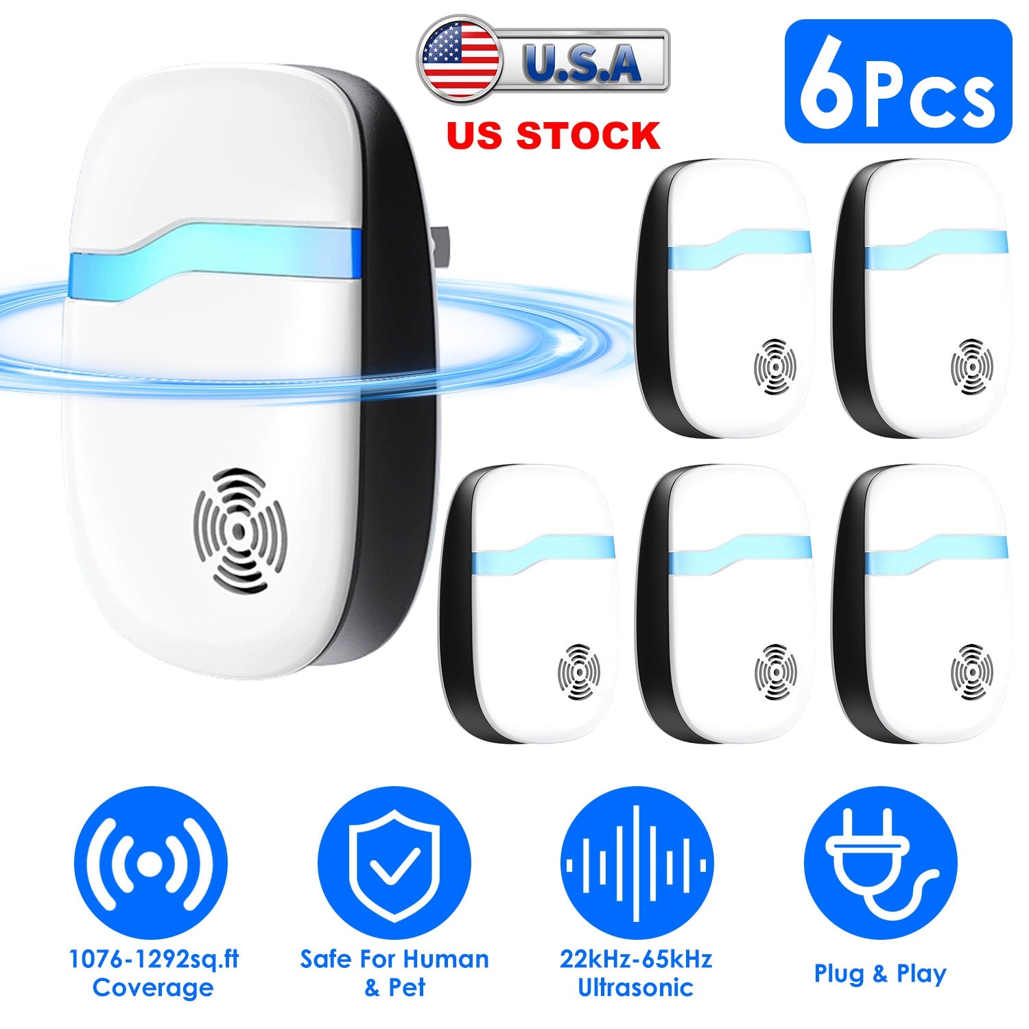 6 Packs Ultrasonic Pest Repellers Electric Plug-In Indoor Pest Control Mouse Repellent Chaser Deterrent Rodent Chaser for Home Kitchen Office Warehous