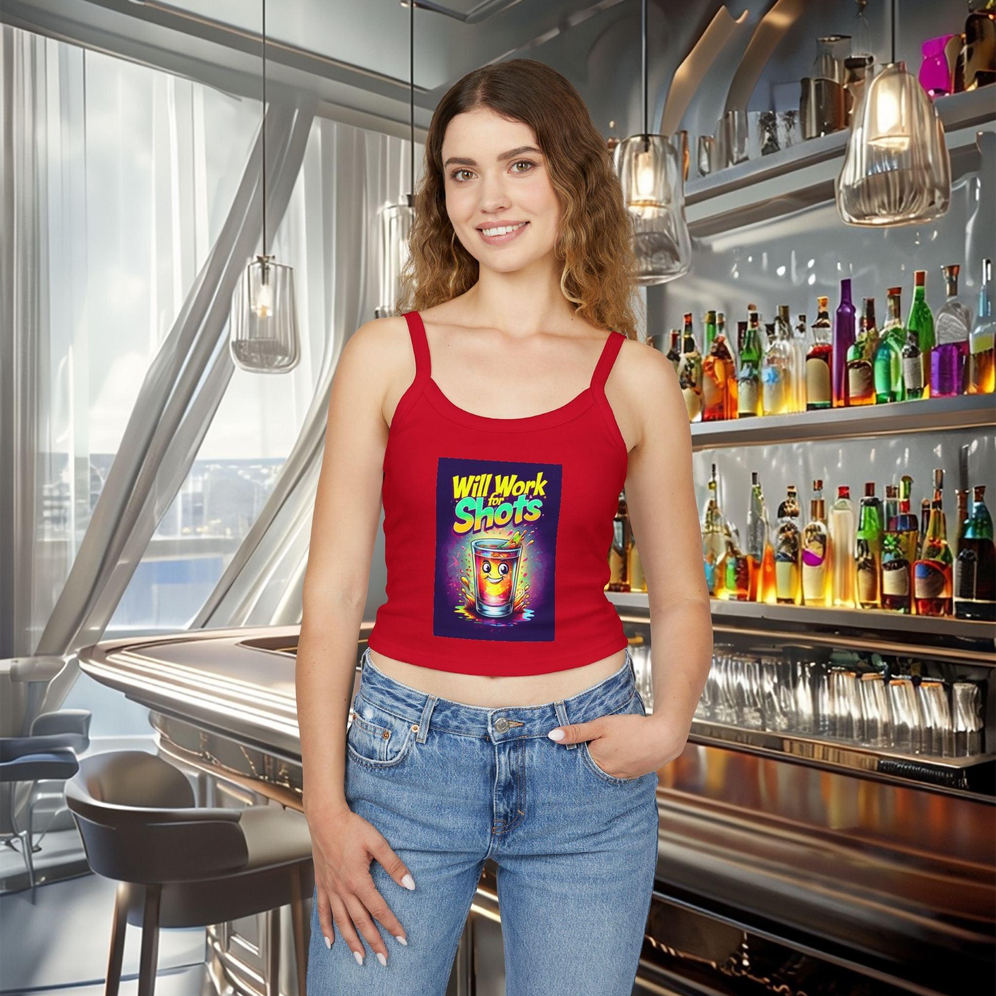 Will Work for Shots Womens Spaghetti Strap Tank Top