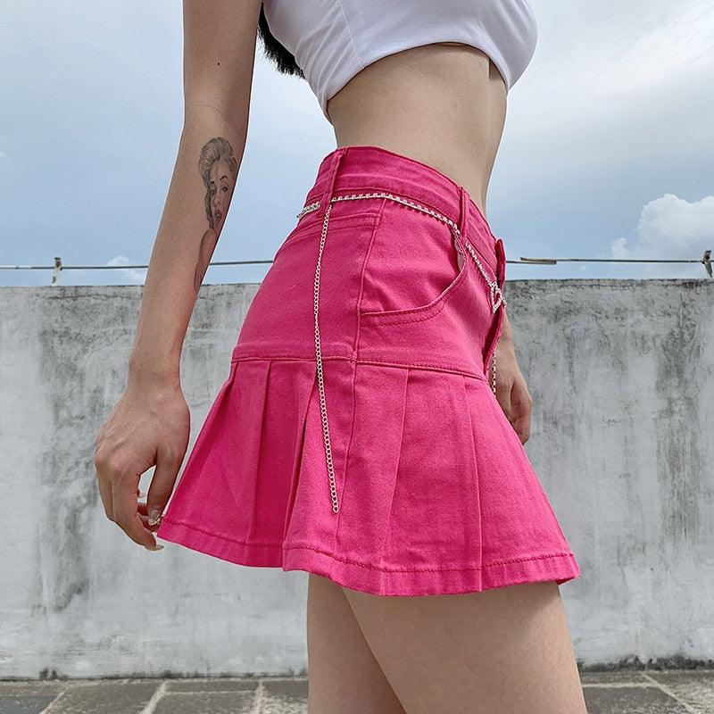 High-Waisted Pleated Jean Skirt for Country Girls and Bartenders