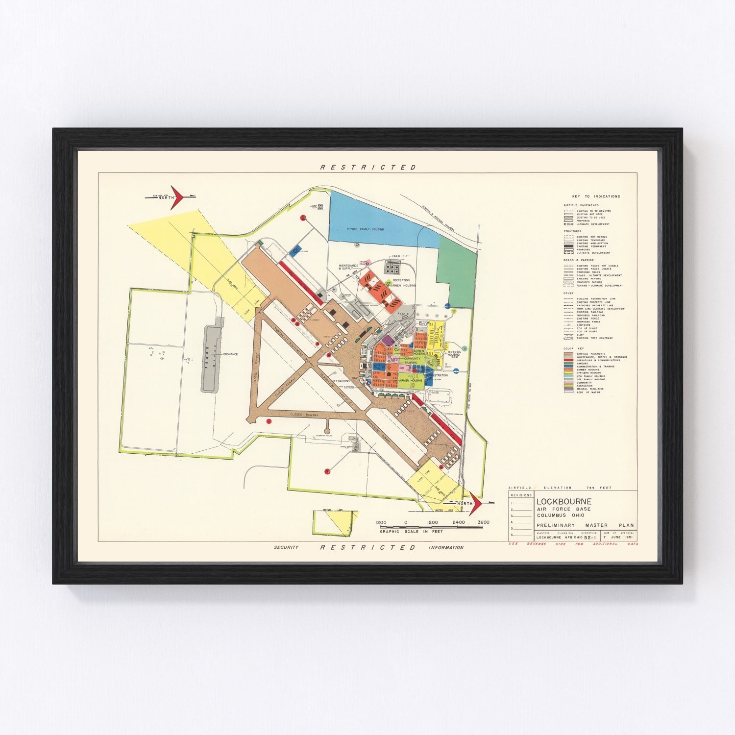 Vintage Map of Lockbourne Air Force Base, 1951