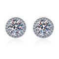 S925 Multicolor Moissanite Round Halo Stud Earrings with Threaded Needle, 8 Color Options, 0.1-3ct D-Grade VVS, Sterling Silver Jewelry for Men Women