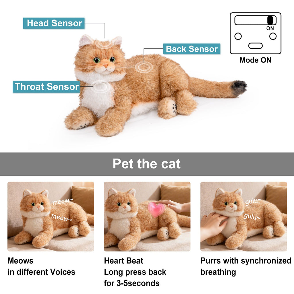 Percy 2.0 Golden British Short Hair Cat- Breathing  Heartbeat Pur,Voice Robonic Cat