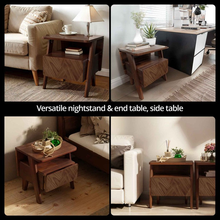 Rum Handcrafted Solid Wood Nightstand