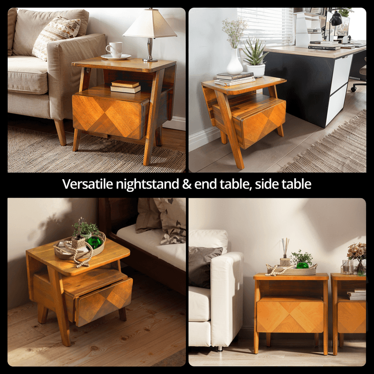 Rum Handcrafted Solid Wood Nightstand