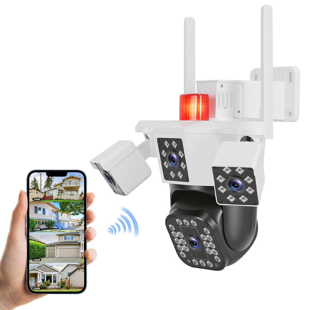 1080P HD 4-Lens Security Camera 360° View WiFi Pan & Tilt Surveillance Camera With Full Color Night Vision Auto Motion Tracking 2-Way Audio Spotlights