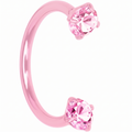 Pink Double Gem Horseshoe Nose Ring - Solid Titanium Anodized