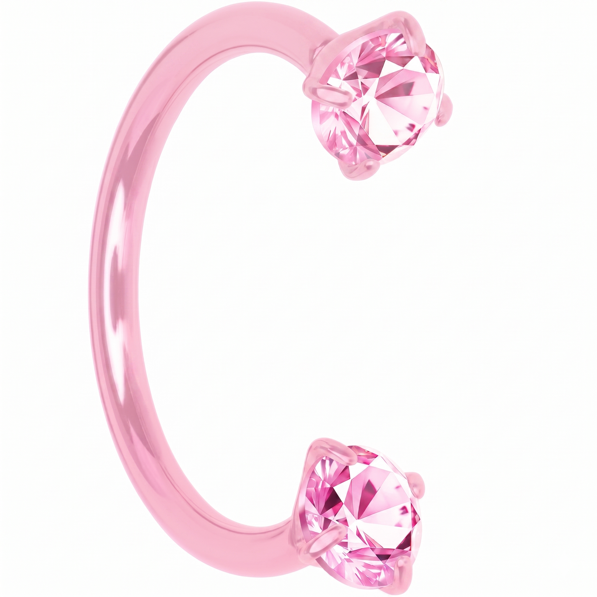 Pink Double Gem Horseshoe Nose Ring - Solid Titanium Anodized