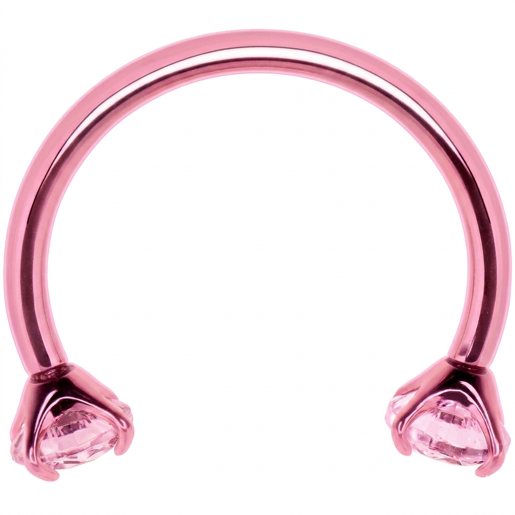 Pink Double Gem Horseshoe Nose Ring - Solid Titanium Anodized