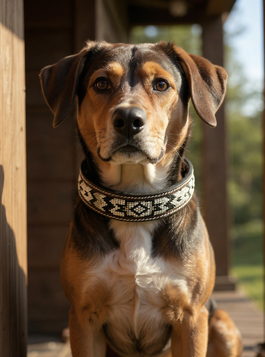 Epic Padded Leather Dog Collar with Beaded Design A