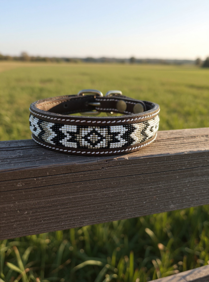 Epic Padded Leather Dog Collar with Beaded Design A