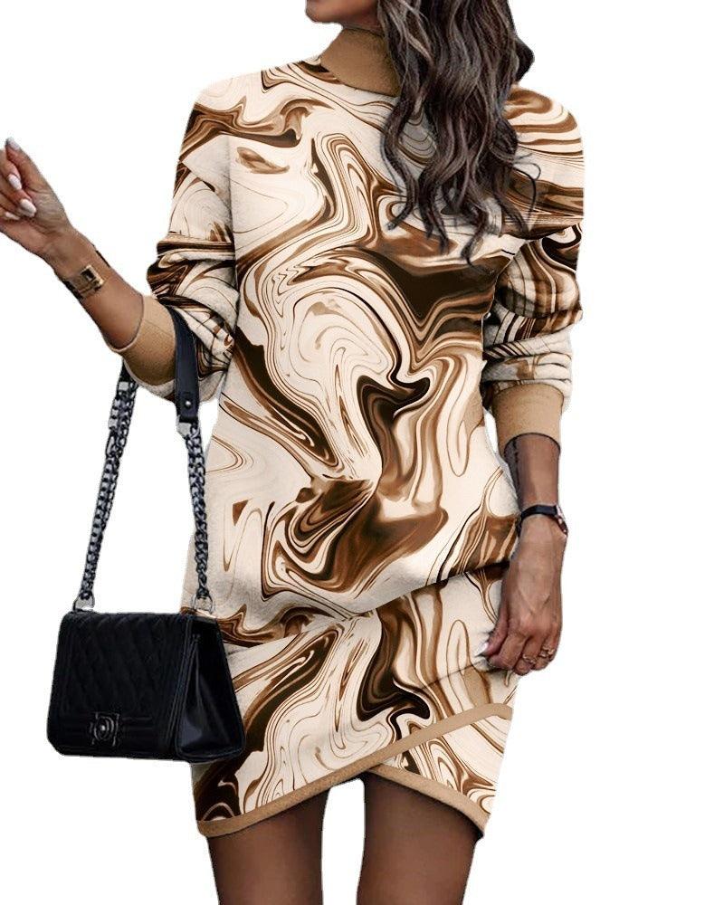 Wild West Chic Long-Sleeved High-Neck Irregular Dress for Cowgirls