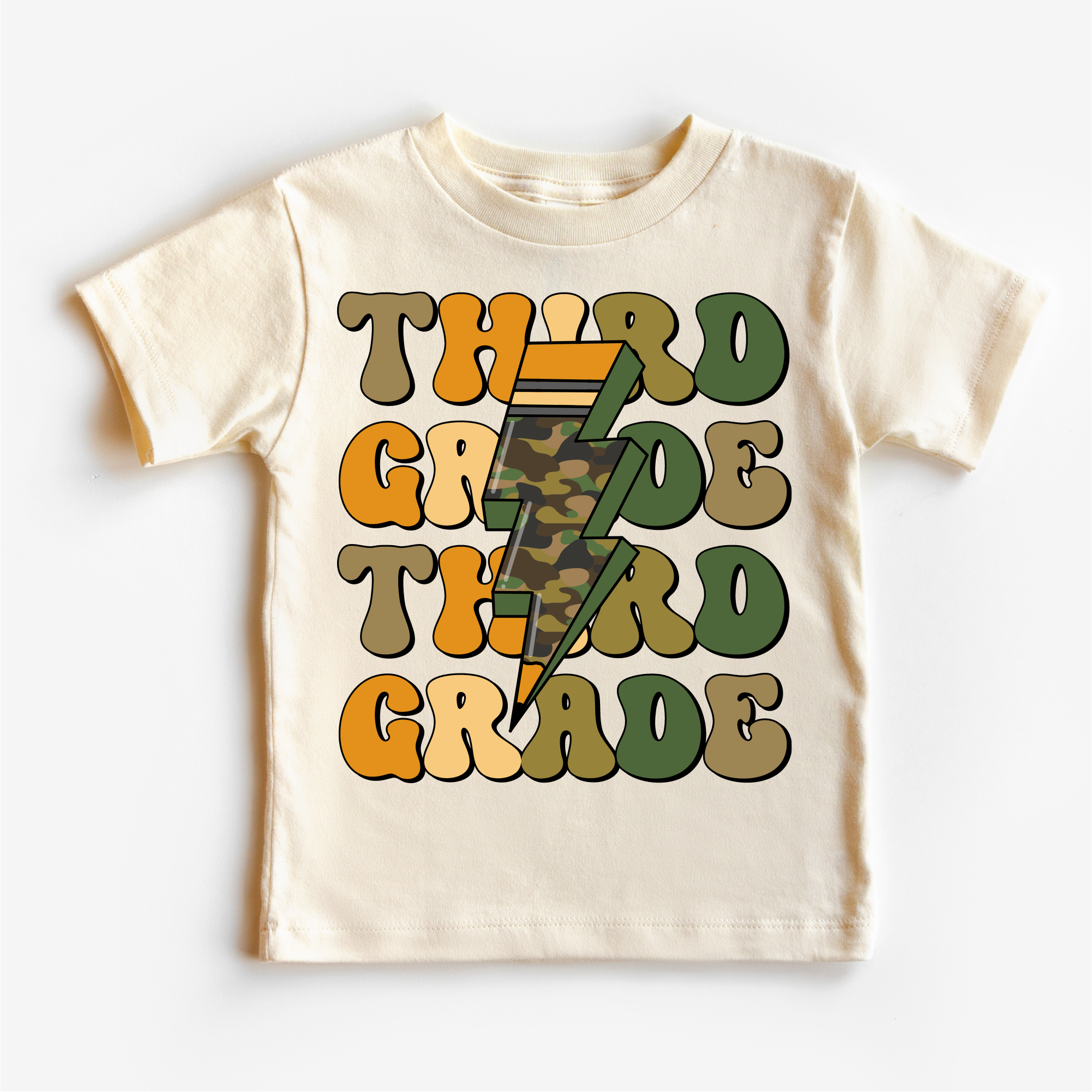 Third Grade Camo Lighting Bolt Shirt - Back To School Tee