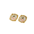 Vintage Style Good Plated Pink Rose Flower Enamel Pearl Stud Earring Danity Gift