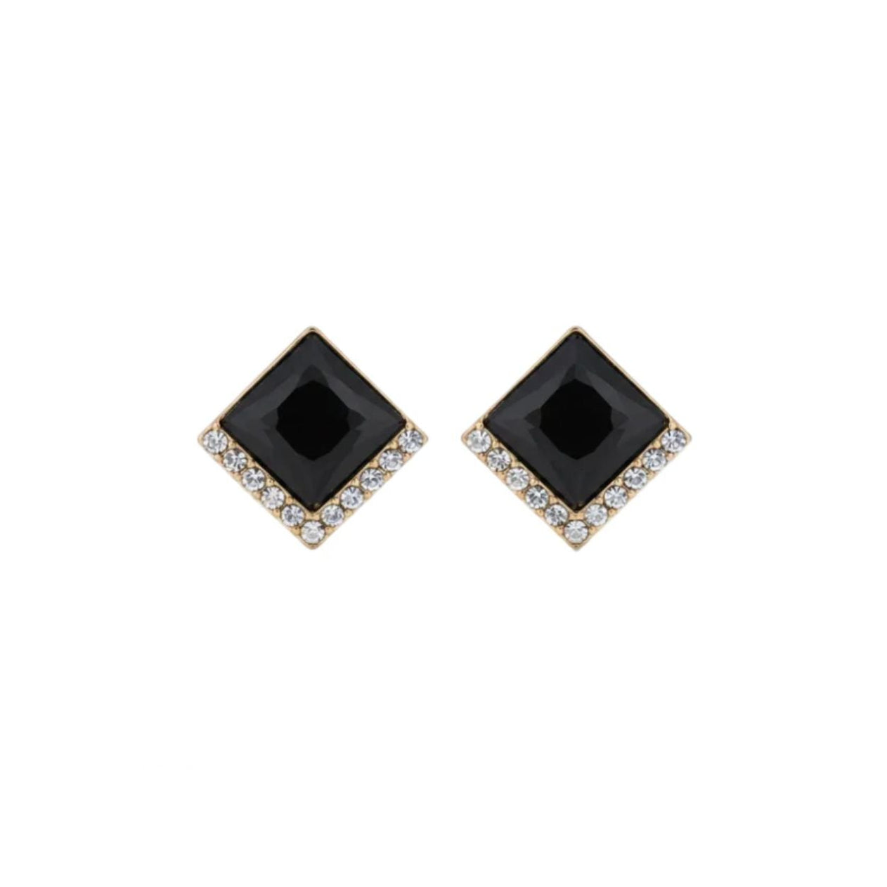 Gold Plated Black Cubic Zirconia Diamond Shape Stud Earring