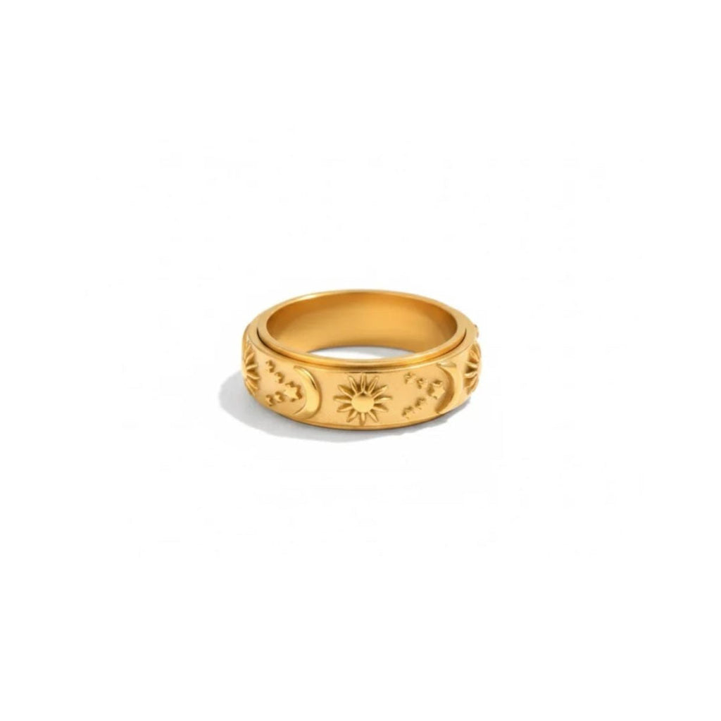 Gold Plated Stainless Steel Celestial Fidget Spinner Sun Moon Ring