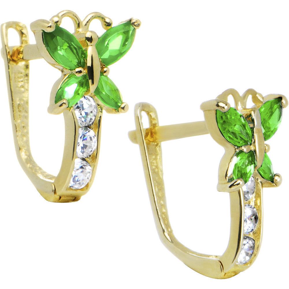 14k Yellow Gold Butterfly May Birthstone Leverback Earrings