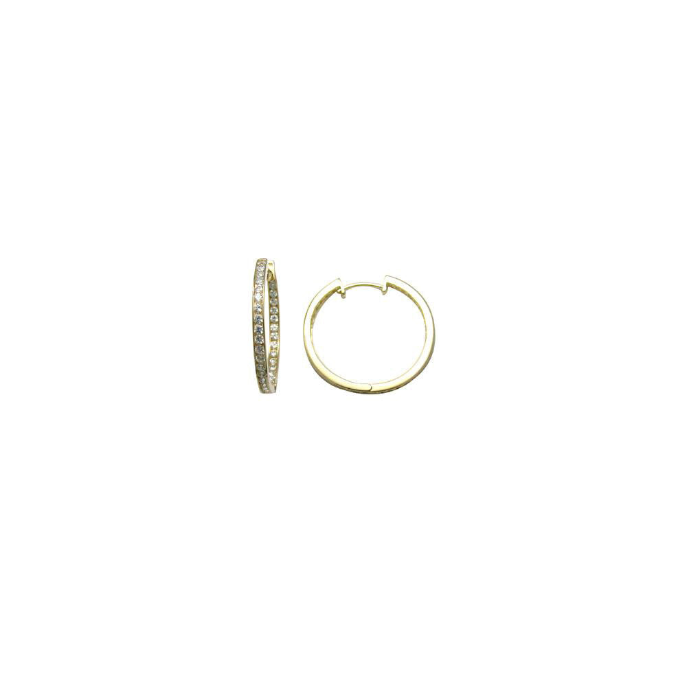 14k Yellow Gold CZ In and Out Hoop Earrings -  1 Inch