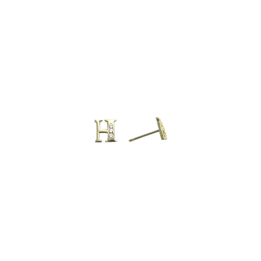 14k Yellow Gold CZ Initial H Stud Earrings