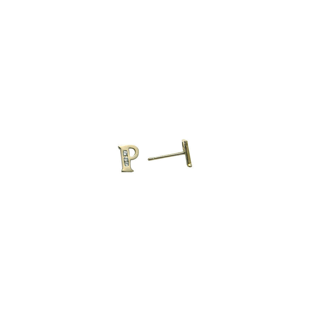 14k Yellow Gold CZ Initial P Stud Earrings