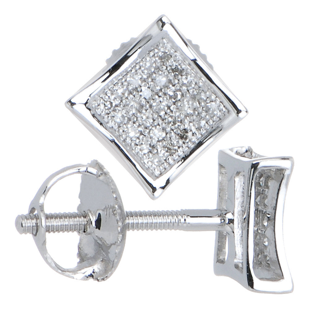 Solid 14k White Gold .10 Carat Micro Pav+ﾬ Genuine Diamond Earrings