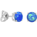 6mm Blue Round Sterling Silver Synthetic Opal Stud Earrings
